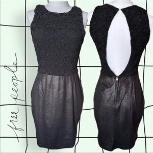 Lace/Faux Leather Keyhole Dress